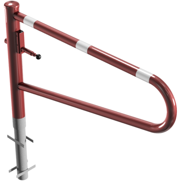 Swiveling gates | for casting in concrete, hot-dip galvanized and red coated with white reflecting stripes | total width: 1500 mm | for padlock